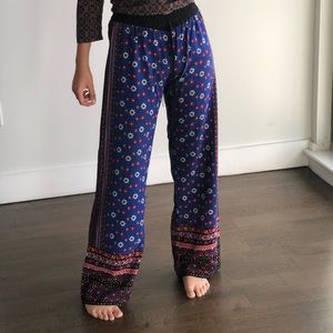 Boho pattern print elastic waist flare pant